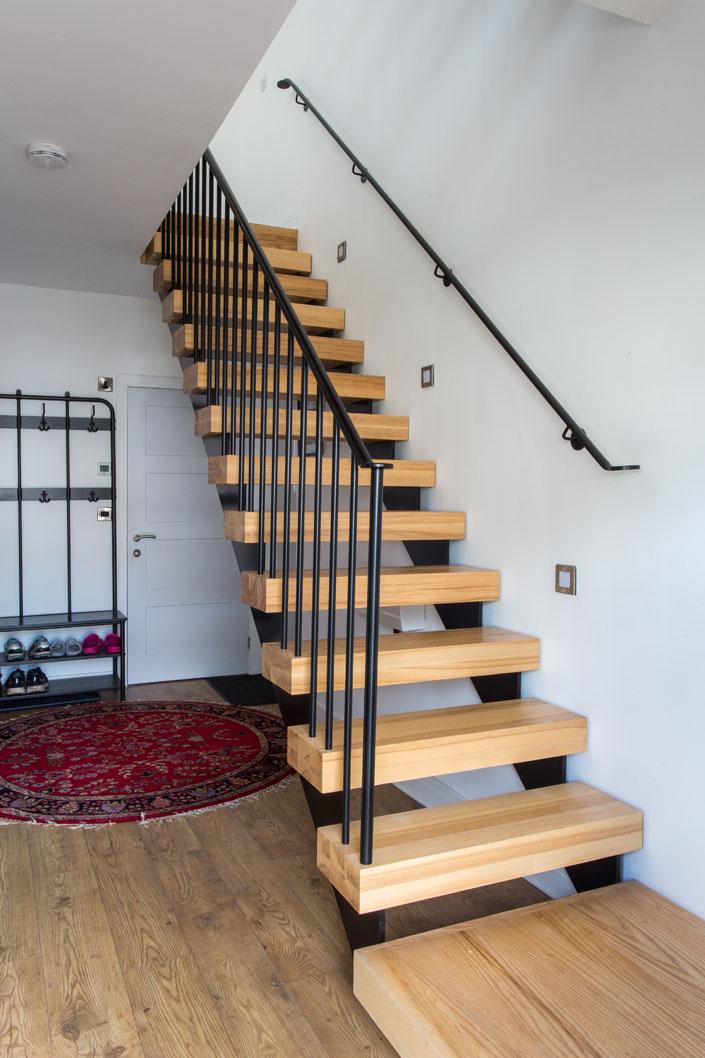 Straight steel and timber staircase