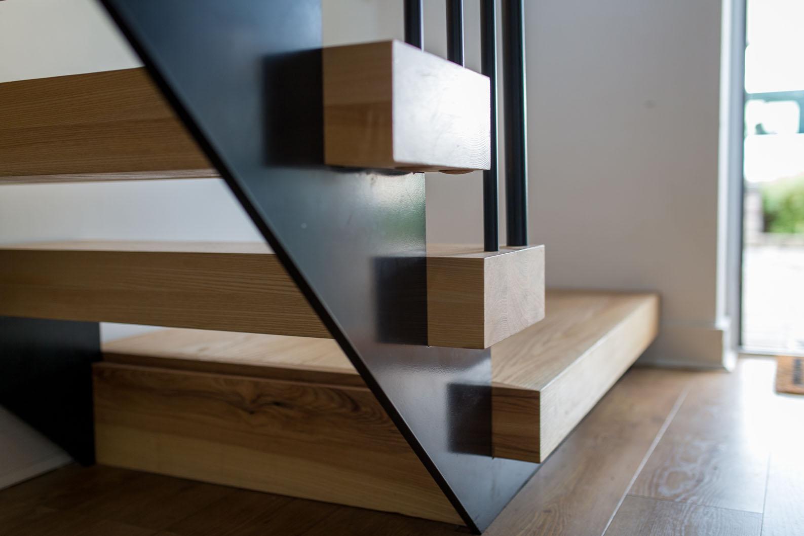 Straight steel and timber staircase